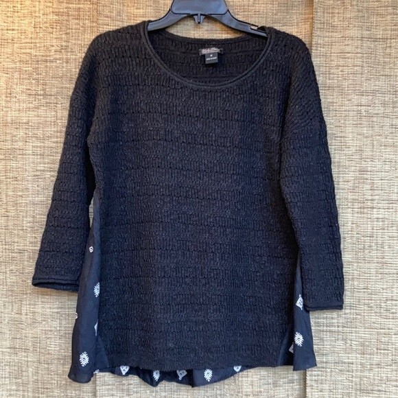 Lucky brand knit top sweater with fabric detail - Picture 1 of 4